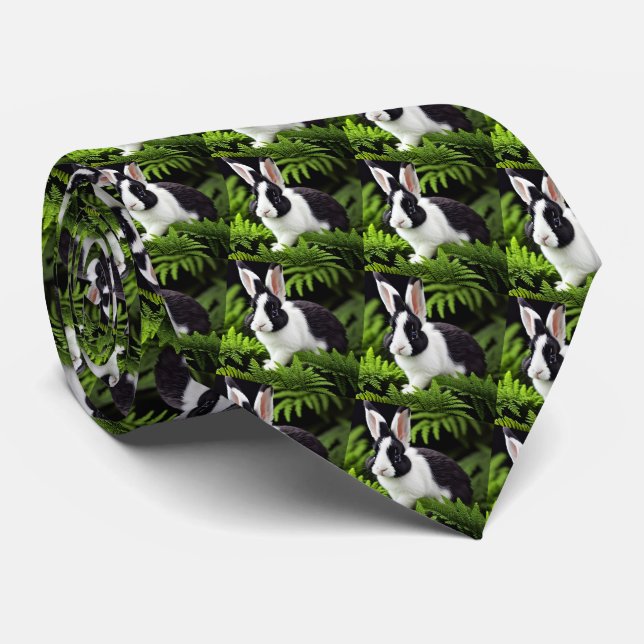 Mischief The Black And White Bunny, Neck Tie (Rolled)