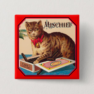 Mischief the Cat 15 Cm Square Badge