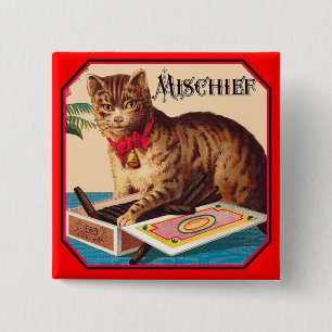 Mischief the Cat - Vintage Ad 15 Cm Square Badge