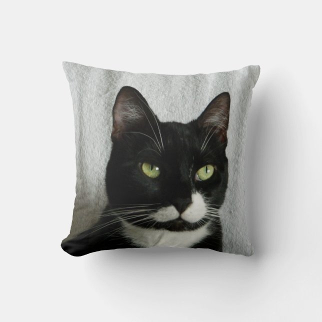 Mischief Tuxedo Cat Pillow (Front)