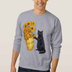 Mischievous Black Cat Sunflower Art – Van Gogh Sweatshirt