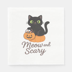 Mischievous Black Cat with Glowing Green Eyes on P Napkin