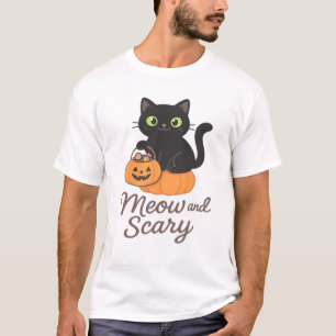 Mischievous Black Cat with Glowing Green Eyes on P T-Shirt
