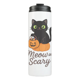 Mischievous Black Cat with Glowing Green Eyes on P Thermal Tumbler