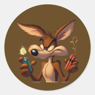 Mischievous Cartoon Coyote Classic Round Sticker