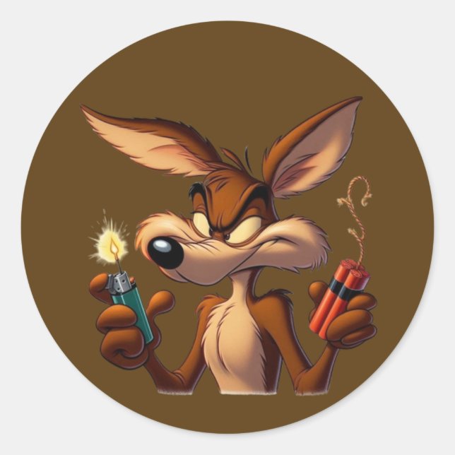 Mischievous Cartoon Coyote Classic Round Sticker (Front)