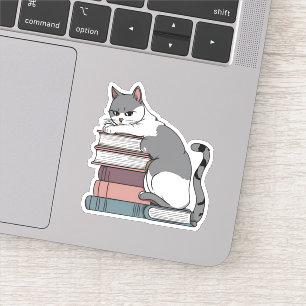 Mischievous Cat Sitting on Books Waterproof