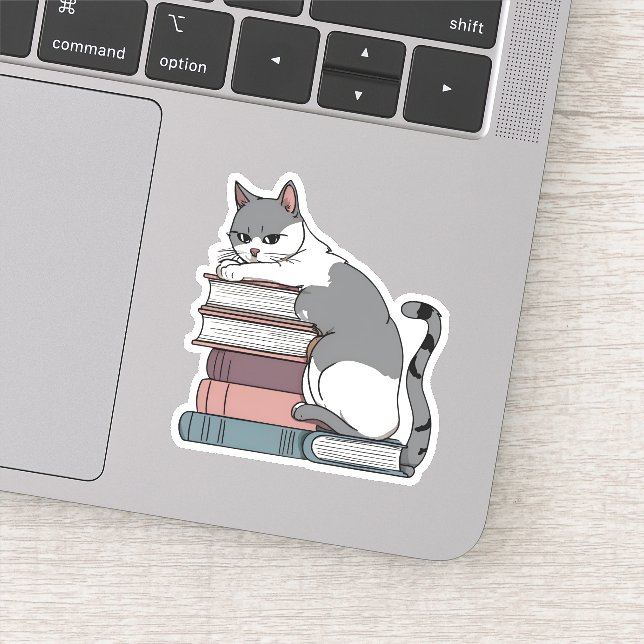 Mischievous Cat Sitting on Books Waterproof   (Detail)