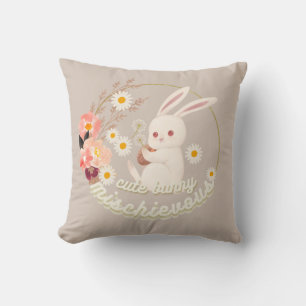 Mischievous Cute Bunny and Flower Ornament Cushion