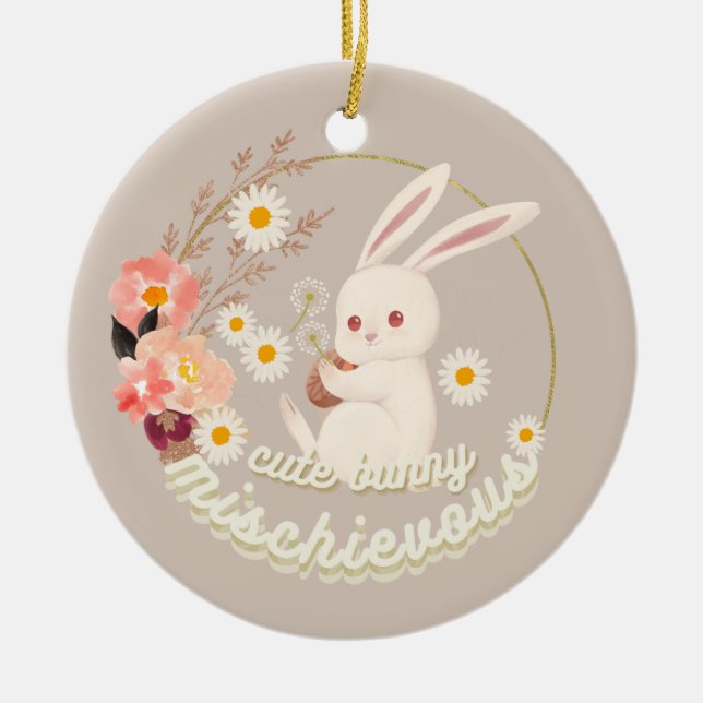 Mischievous Cute Bunny Ceramic Tree Decoration (Front)