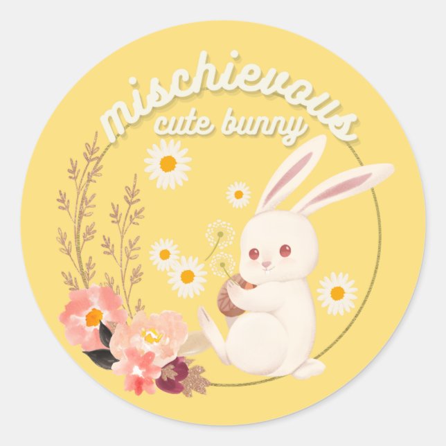 Mischievous Cute Bunny Classic Round Sticker (Front)