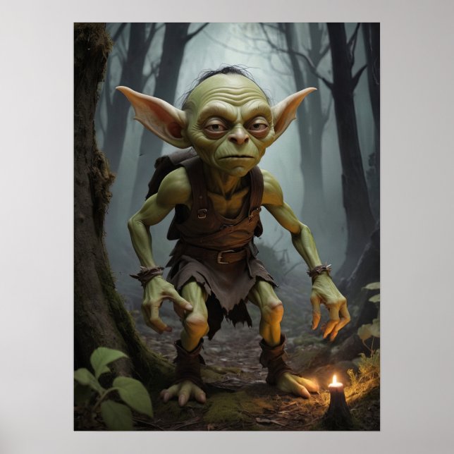 Mischievous Goblin Lurking in a Haunted Forest Poster (Front)