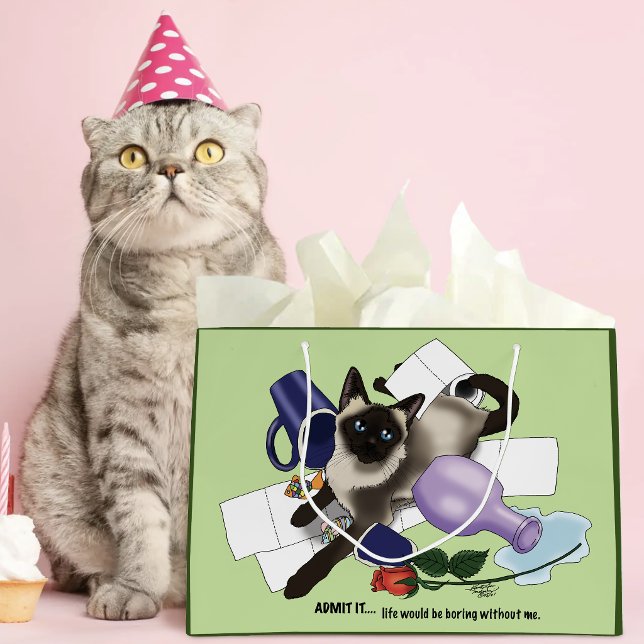 Mischievous Green Cheeky Siamese Cat Funny Large Gift Bag (Creator Uploaded)