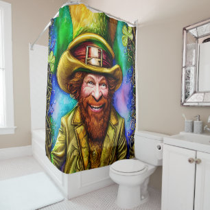 Mischievous Green Leprechaun with Clover Shower Curtain