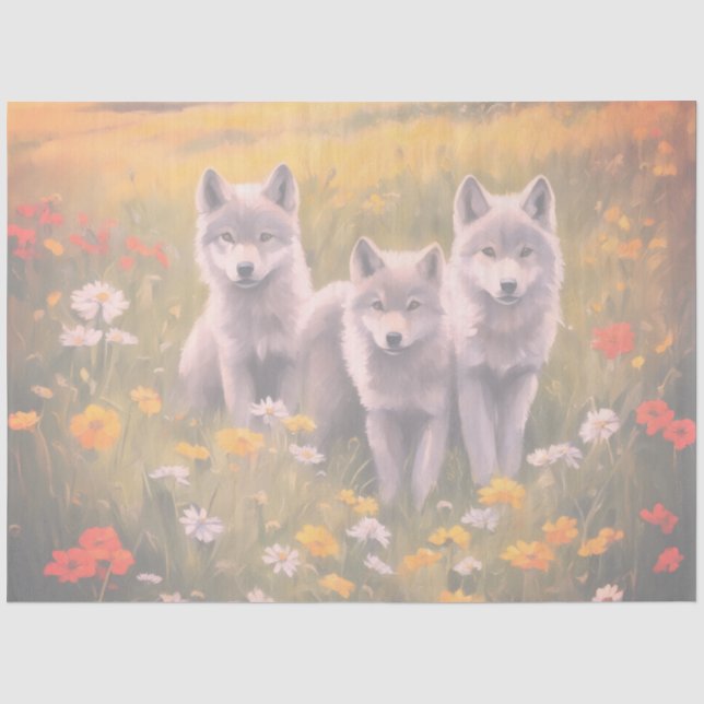 Mischievous grey wolf pups tissue paper (Front)
