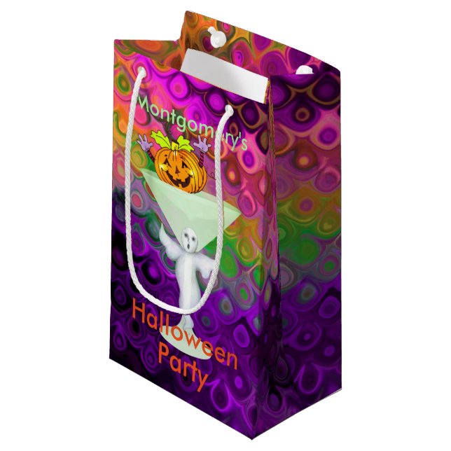 Mischievous Pumpkin Halloween Cocktail Party Small Gift Bag (Front Angled)