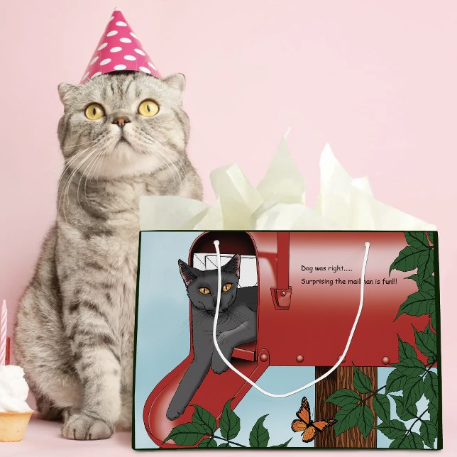 Mischievous Red Mailbox Cat Humour Large Gift Bag (Creator Uploaded)