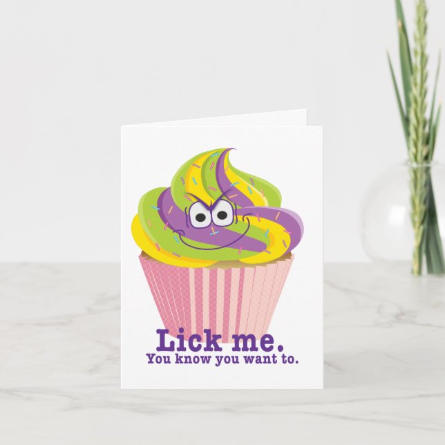 Mischievous Sly Innuendo Cupcake Lick Me Birthday Card (Front)