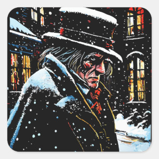 Miser Mister Ebenezer Scrooge Victorian Christmas Square Sticker