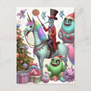 Misfit Christmas Unicorn and Creatures Postcard