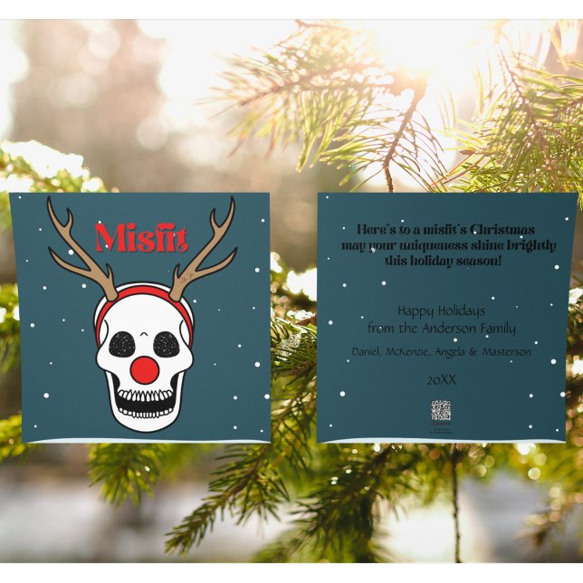 Misfit Red Nose Reindeer Skull Christmas Holiday Card (Creator Uploaded)