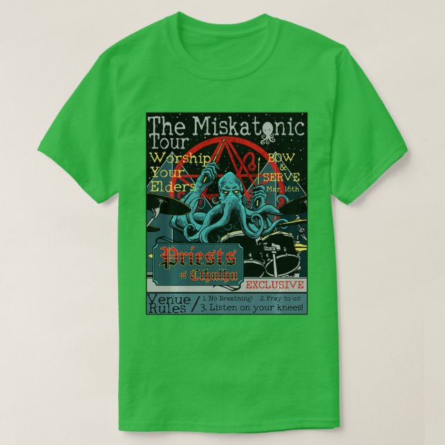 Miskatonic our Cthulhu Drummer Rock Concert Horror T-Shirt (Design Front)