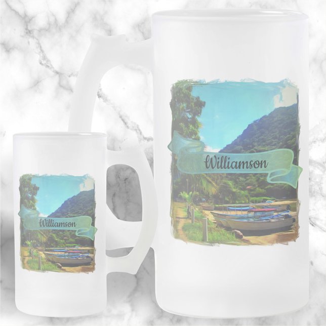 Mismaloya Boats on The River 0350  Frosted Glass Beer Mug (Creator Uploaded)