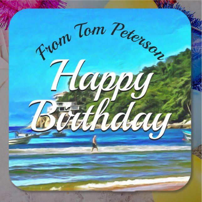 Mismaloya Fishing Boats Birthday 0346 Square Sticker (Creator Uploaded)