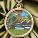Mismaloya River 0331 Gold Plated Necklace<br><div class="desc">Painting "Mismaloya River 0331" Collection Personalise on the product page or click the "Customise" button for more design options. Design created with my painting "Mismaloya River 0331" capturing a scene in the small village of Mismaloya south of Puerto Vallarta Mexico which has a sandy beach on a beautiful jungle-fringed cove...</div>