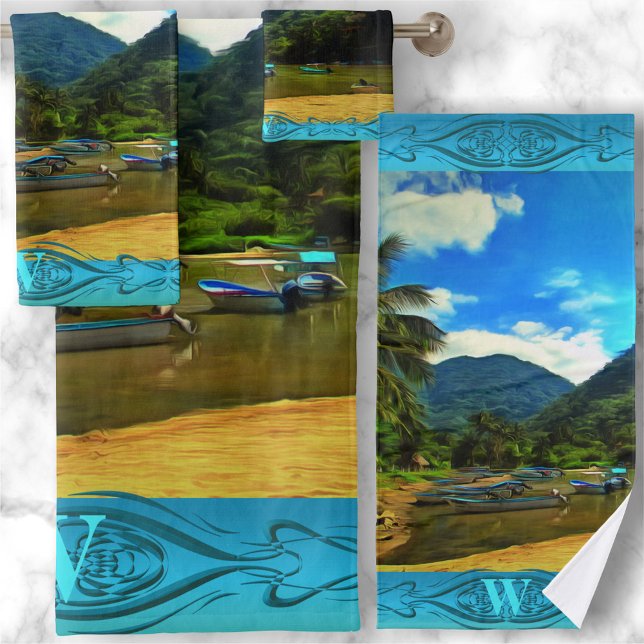 Mismaloya River Fishing Boats 0344 Bath Towel Set (Creator Uploaded)