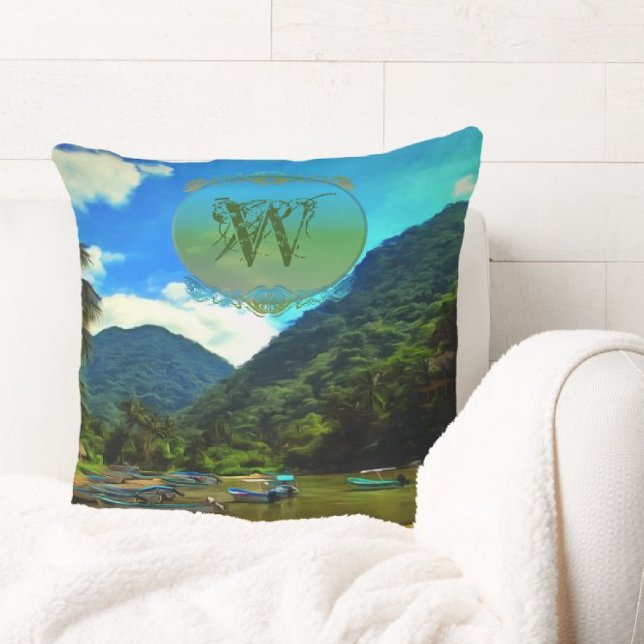 Mismaloya River Fishing Boats 0344 Cushion (Creator Uploaded)