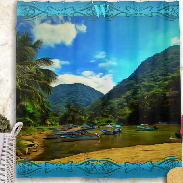 Mismaloya River Fishing Boats 0344 Shower Curtain (Creator Uploaded)