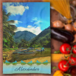 Mismaloya River Fishing Boats 0344 Tea Towel<br><div class="desc">Painting "Mismaloya River Fishing Boats 0344" Collection Brighten up any kitchen with new kitchen towels! Designed for a lifetime of use, look great and clean up well, too! Personalize on the product page or click the "Customize" button for more design options. Design created from my painting "Mismaloya River Fishing Boats...</div>