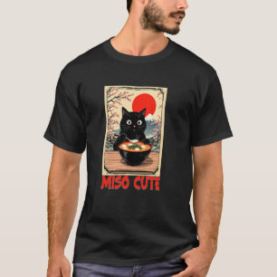Miso Cute Black Cat with Soup Japanese Poster Art T-Shirt
