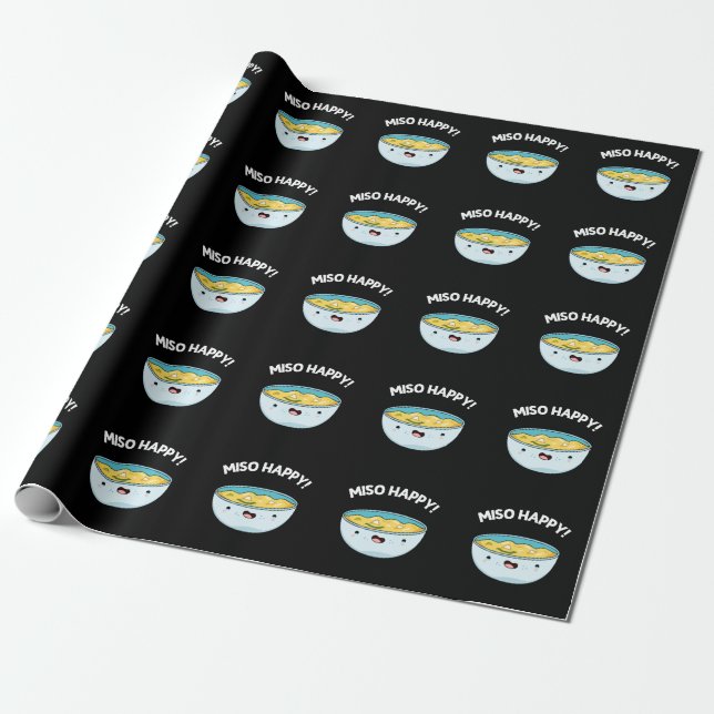 Miso Happy Funny Soup Pun Dark BG Wrapping Paper (Unrolled)