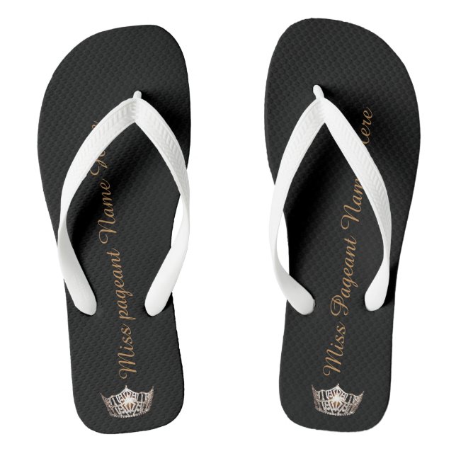 Miss America Adult Custom Crown White Flip Flops (Footbed)