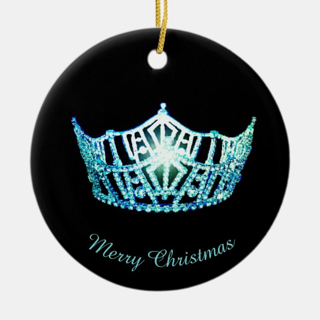 Miss America Aqua Crown Round Ornament (Front)