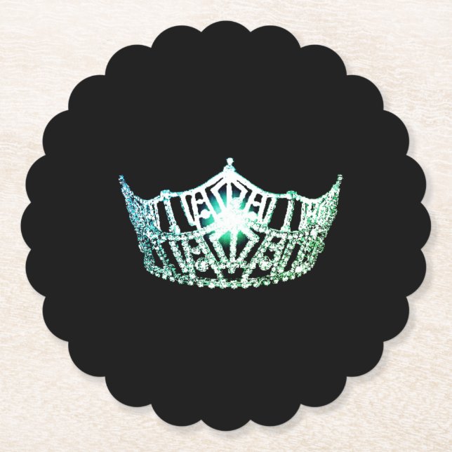 Miss America Aqua Crown Sclpd Paper Coasters (Front)