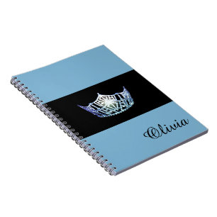 Miss America Baby Blue Crown Notebook- Custom Name Spiral Notebook