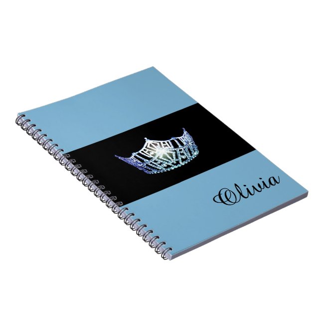 Miss America Baby Blue Crown Notebook- Custom Name Spiral Notebook (Right Side)