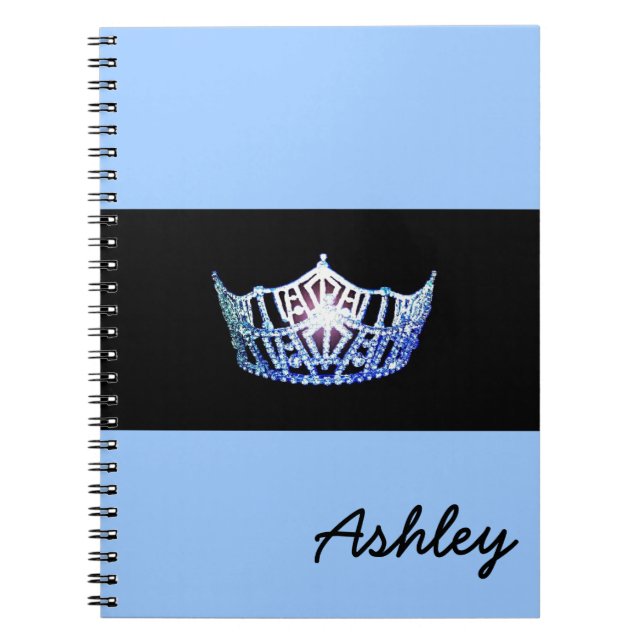 Miss America Blue Crown Notebook- Custom Name Spiral Notebook (Front)