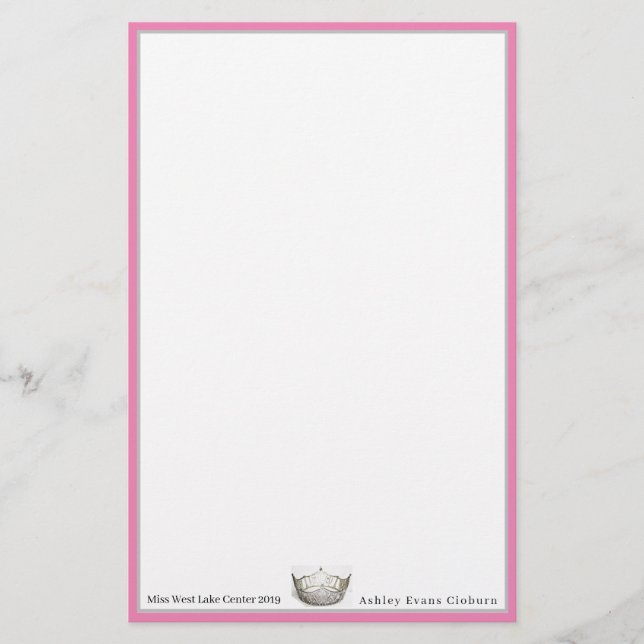 Miss America Crown & Custom Name Stationery Sheets (Front)