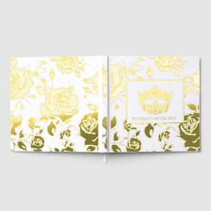 Miss America Crown Roses Gold Foil Scrapbook Guest Book