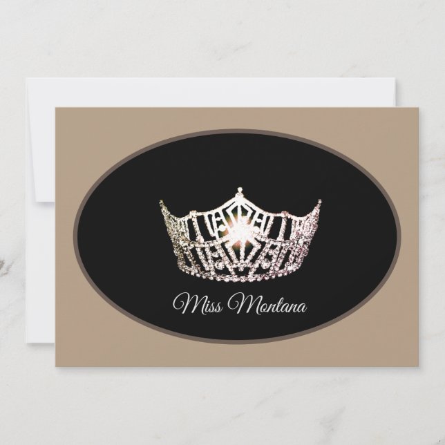 Miss America Flat Note Card-Silver Crown/Beige Card (Front)