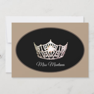 Miss America Flat Note Card-Silver Crown/Beige Card
