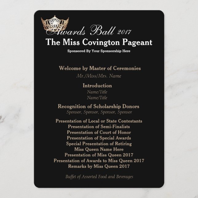 Miss America Gold Crown 2 Awards Ball Program Card (Front)