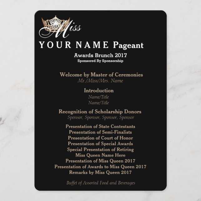 Miss America Gold Crown Awards Brunch Program Card (Front)