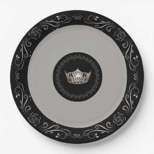 Miss America Grey Silver Crown 9" Paper Plates