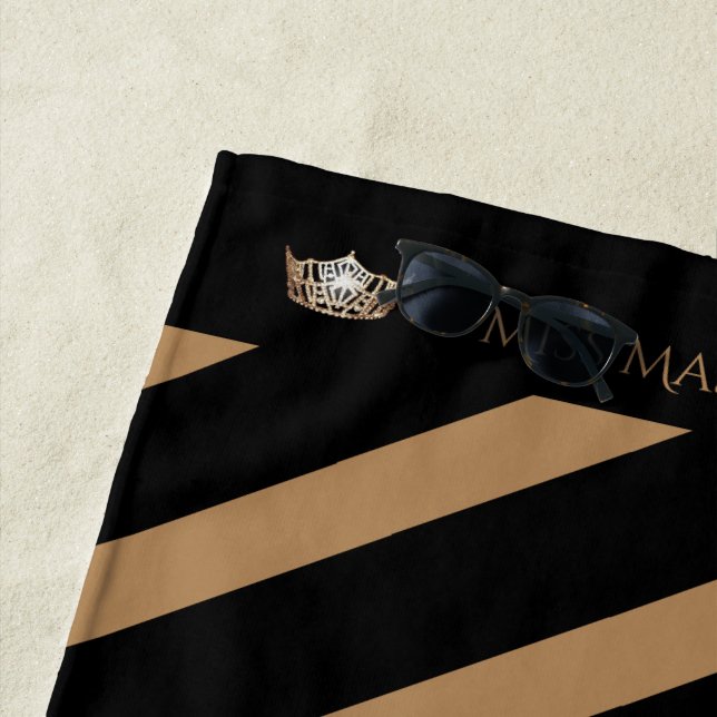 Miss America Mocha Stripe Crown Beach Towel (In Situ)