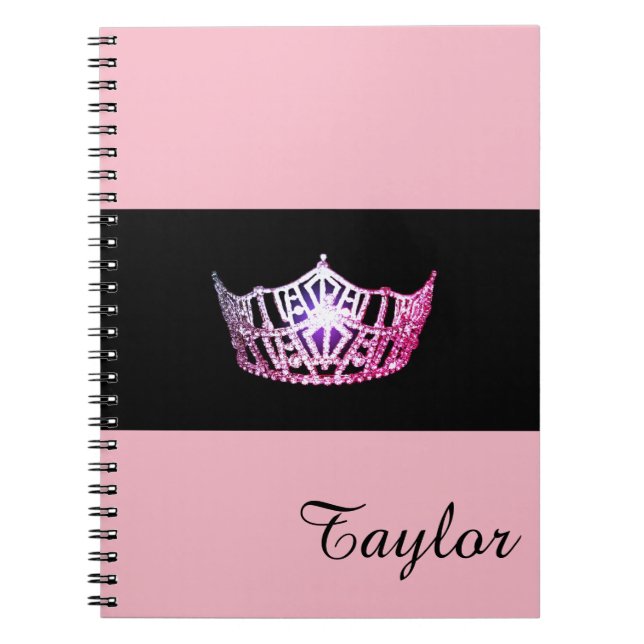 Miss America Pink Crown Notebook- Custom Name Spiral Notebook (Front)